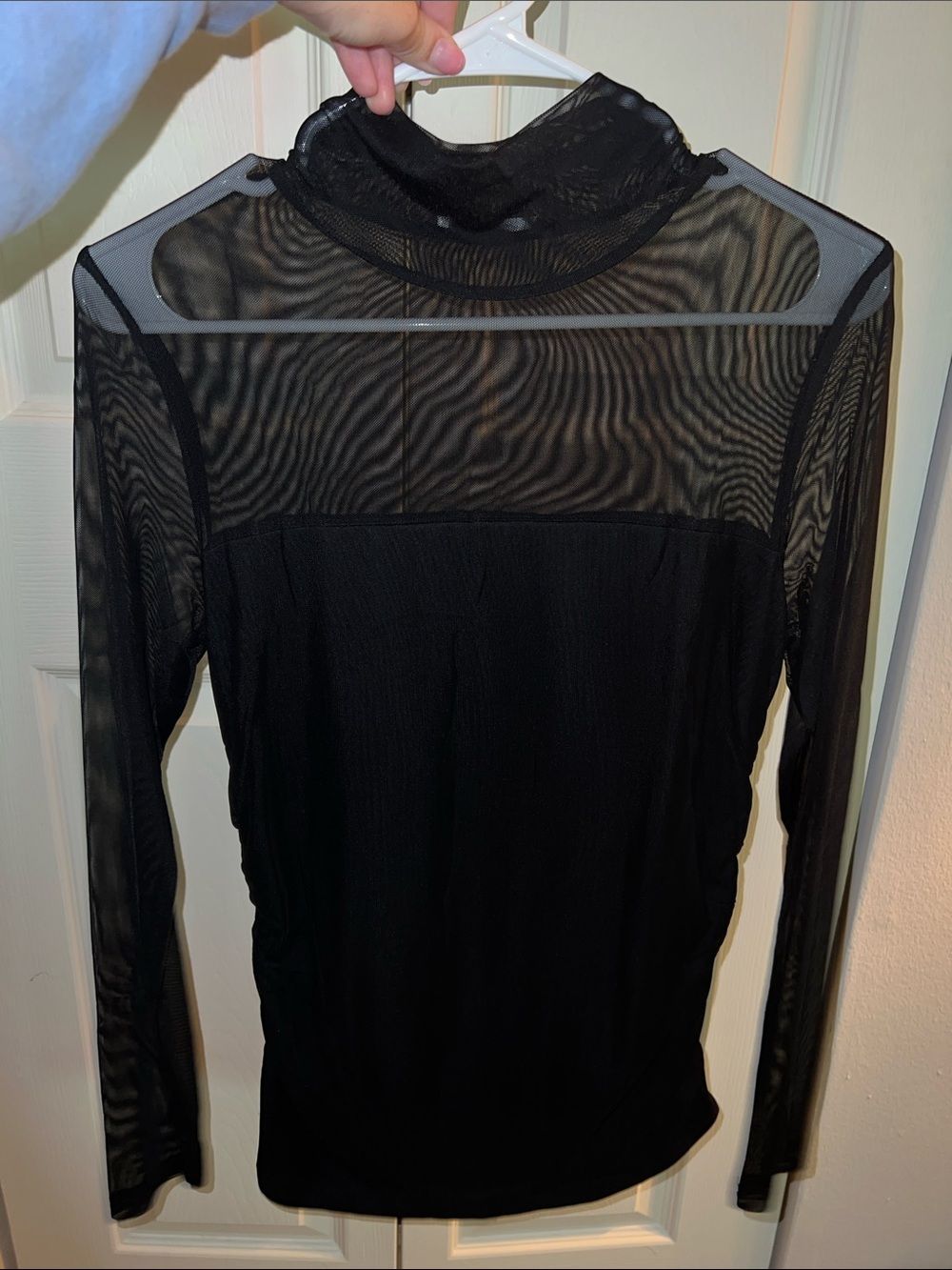 zeagoo Black Sheer Mesh Mock Neck Top